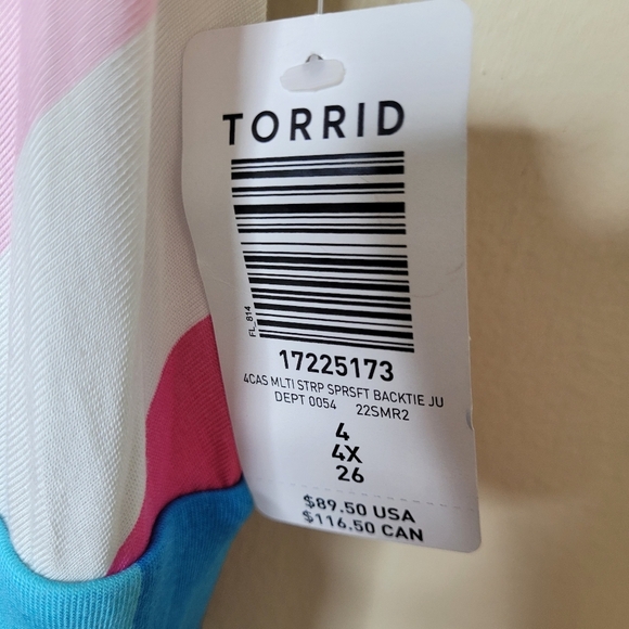 Torrid Supersoft Surplice Jumpsuit NWT 4X Vibrant Striped Wide Leg Plus Size - Picture 9 of 9